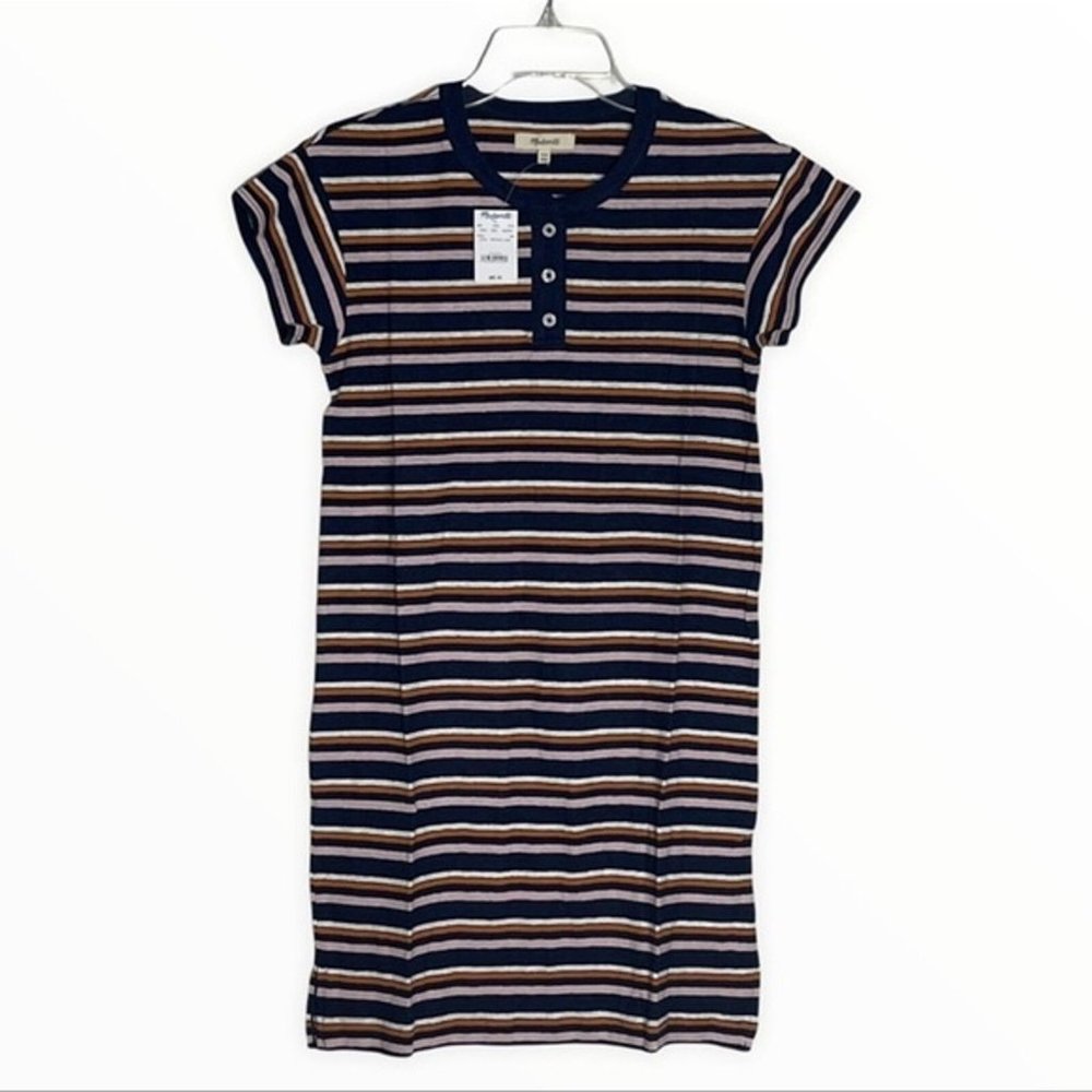 Madewell Dress Women XXS Striped Henley Tee Dress Hemp Blend Preppy Casual